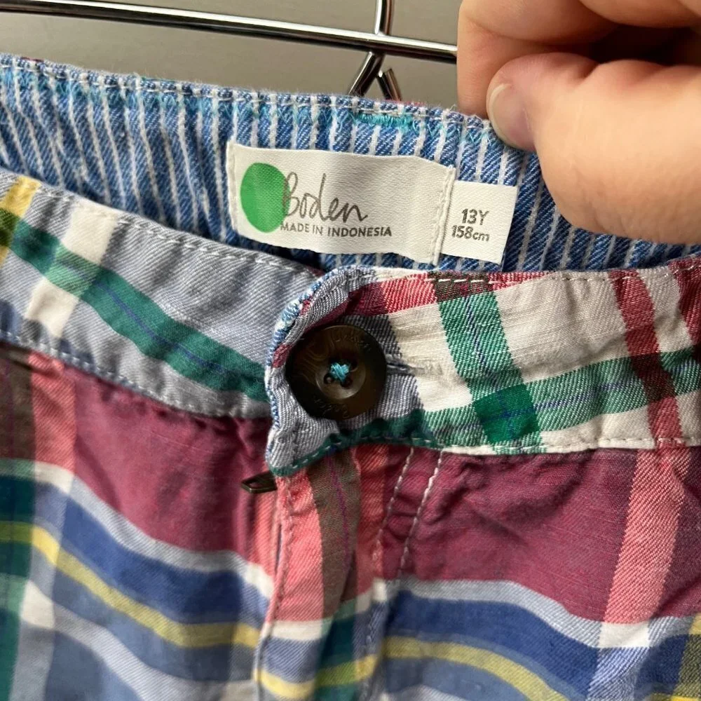 Boden Boys Plaid Cargo Summer Shorts- Size 13Y‎